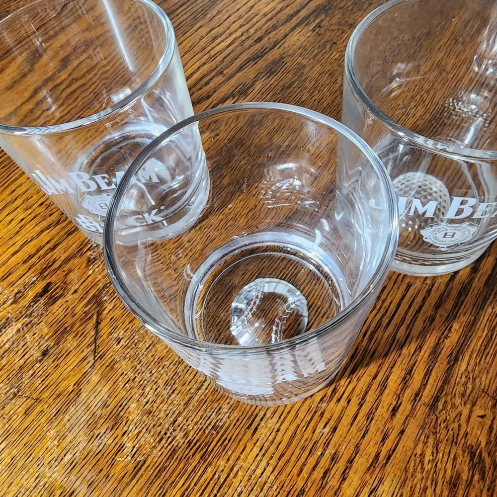 3 Jim Beam Etched Whiskey Glasses - Basketball,Golfball Baseball On bottom